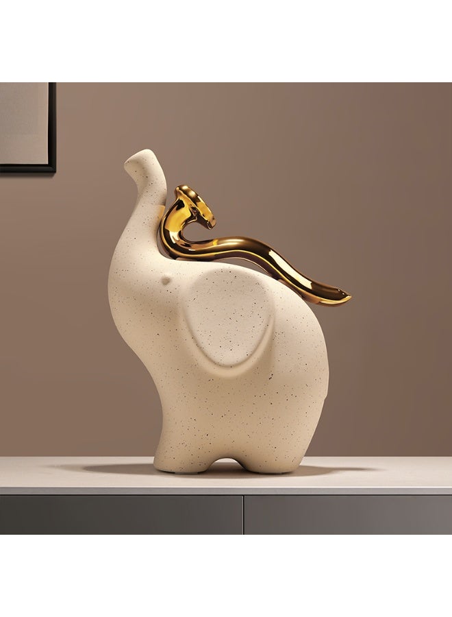 Golden Elephant Sculpture – Porcelain Beige Figurine with Modern Japandi Design | Decorative Accent for Home & Office UAE