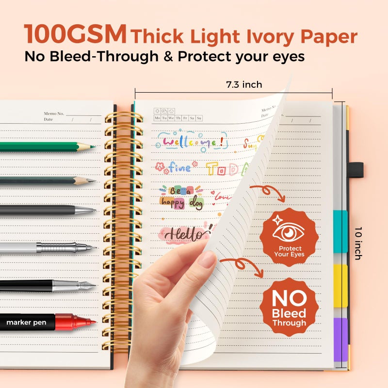 XYark Line Hardcover Spiral Notebook with Removable Dividers Tabs & Ruler, 5 Subject Notebook College Ruled, 300 Page, Large 8"x10" B5 Notebooks for Work School, Lined Journal for Women & Men, Black - Image 4
