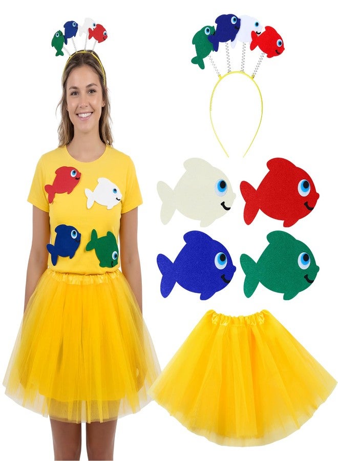 Velmitten 6 Pcs Fish Costume Set for Teacher Book Character Costumes Goldfish Marine Life Headband Tutu and 4 Fish Clothing Felt Patches for Reading Story Cosplay Party Supplies Women Men - Image 1