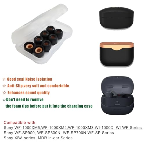 Luckvan Memory Foam Ear Tips for Sony WF-1000XM4/1000XM5 Replacement Earbuds Tips Sony WF-C500/LinkBuds S WF-XB700 WI-1000X fit Charging Case 4 Pairs Black Small - Image 5