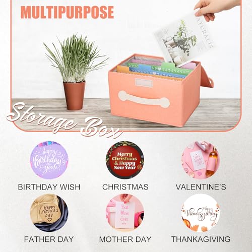 slcinwzdt Collapsible Greeting Card Storage Box with 16 Dividers, Ideal for Cards, Recipes, Photos, Envelopes - Pink, 84 Labels - Image 4