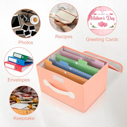 slcinwzdt Collapsible Greeting Card Storage Box with 16 Dividers, Ideal for Cards, Recipes, Photos, Envelopes - Pink, 84 Labels - Image 3