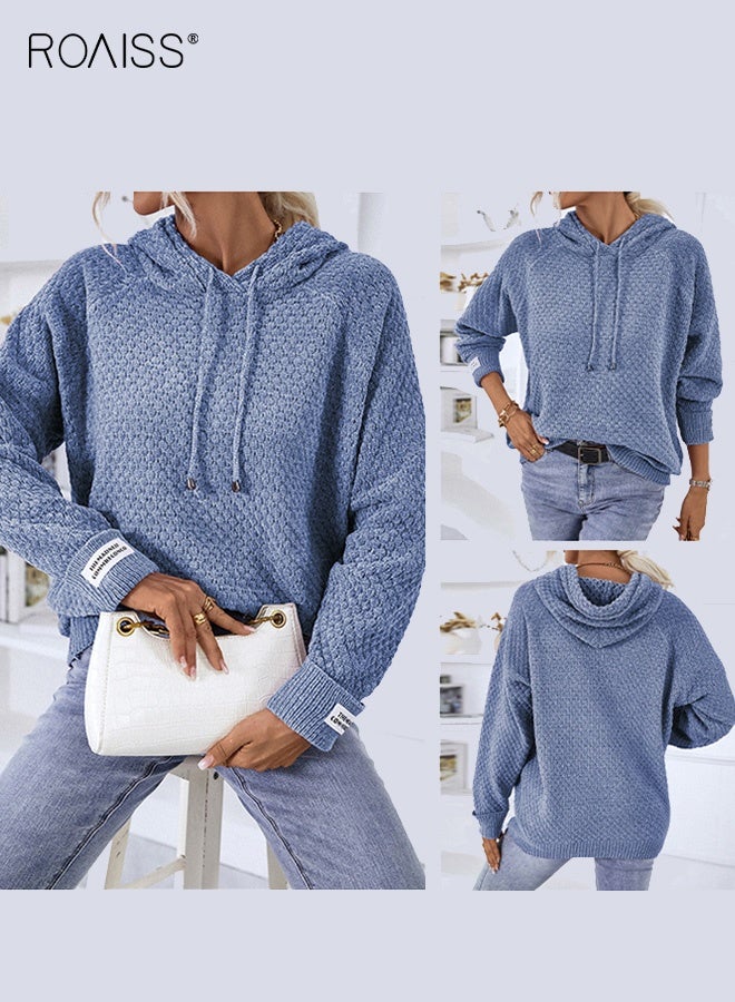 roaiss Women's Soft Blue Oversized Hooded Sweater Cozy Loose Fit Pullover with Drawstring Hood, Long Sleeve Comfortable Material for Fall and Winter Layering and Everyday Casual Outfits - Image 2