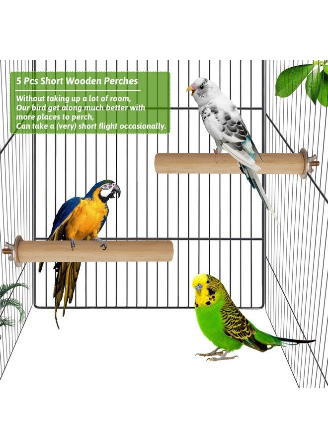 هامليدي حامل الطيور، ملحقات قفص الطيور، مجثم من الخشب الطبيعي، مجموعة من 5 قطع للطيور - Image 3