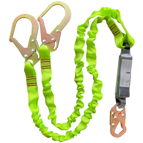 Ymachray 6FT Double Leg Internal Shock Absorbing Safety Fall Protection Lanyard with Dual Rebar & Snap Hook |Heavy-Duty Webbing | Roofer, Construction, Scaffolding | OSHA & ANSI Rated (A-Shock Absorbing) - Image 1