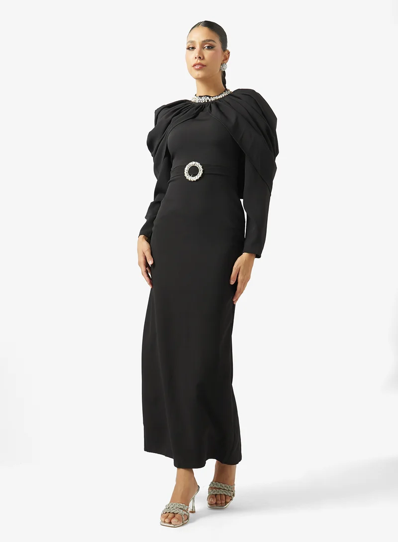Khizana Shift Dress With Draped Shoulder