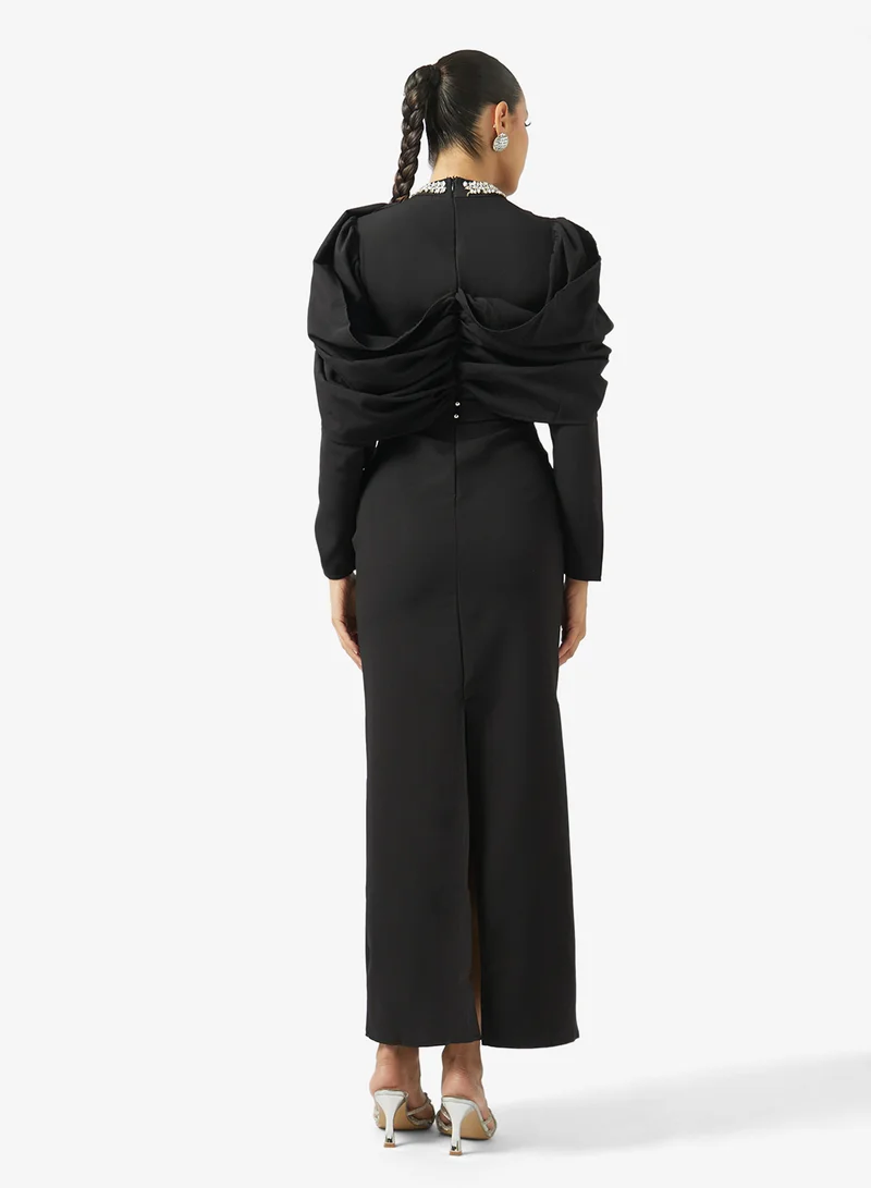 Khizana Shift Dress With Draped Shoulder