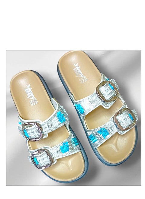 Slippers Stylish Women's Buckle and Turquoise Stoned - Size 40