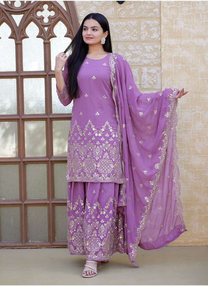 Super Asian Fox Georgette Sequence Embroidered Gown with Micro Inner, Sharara, and 2.2m Dupatta  - Image 3