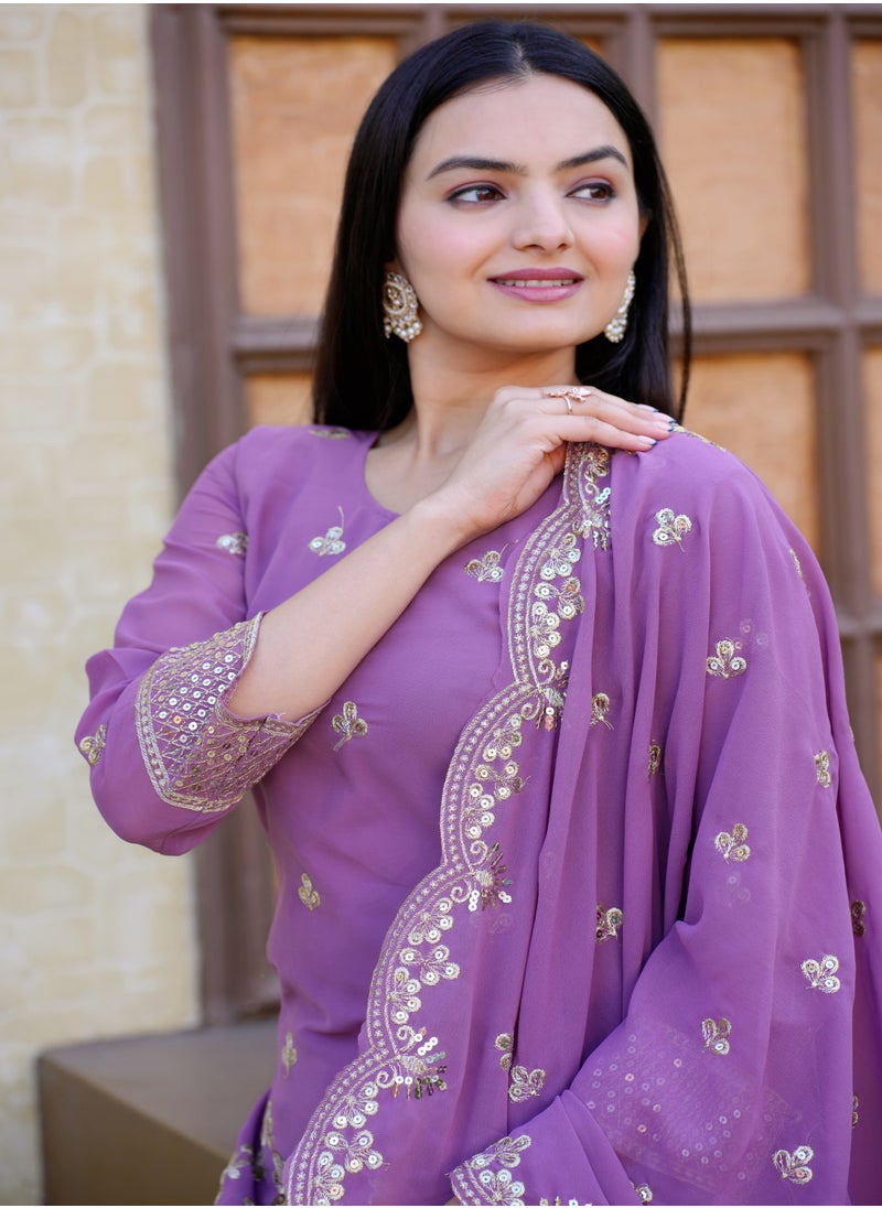 Super Asian Fox Georgette Sequence Embroidered Gown with Micro Inner, Sharara, and 2.2m Dupatta  - Image 4