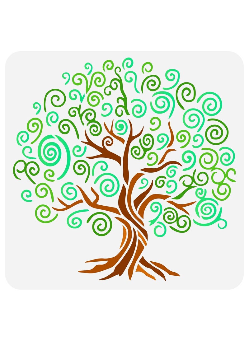 FINGERINSPIRE FINGERINSPIRE Curly Tree of Life Painting Stencil 11.8x11.8inch Reusable Life Tree Drawing Template DIY Art Spring Plants Tree Pattern Stencil for Painting on Wood, Wall and Furniture 