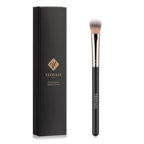 TEOYALL Highlighter Brush Small Plush Fluflly Synthetic Bristles Tapered Under Eye Setting Brush for Bronzer Cheek with Loose Powder