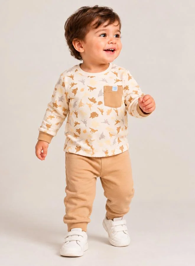 Styli Baby Boy Dinosaur Print Cotton T-Shirt and Joggers Set