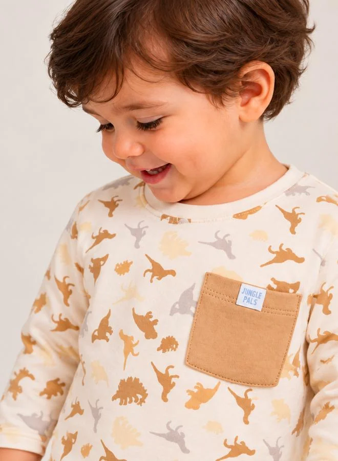 Styli Baby Boy Dinosaur Print Cotton T-Shirt and Joggers Set