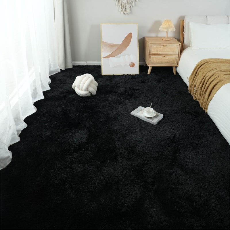 Fluffyrug غرفة معيشة منطقة رقيقة: سجادة سوداء سوداء 6 × 9 لغرفة المعيشة - سجادة ناعمة كبيرة غامضة (أسود 6 × 9 أقدام)  - Image 4