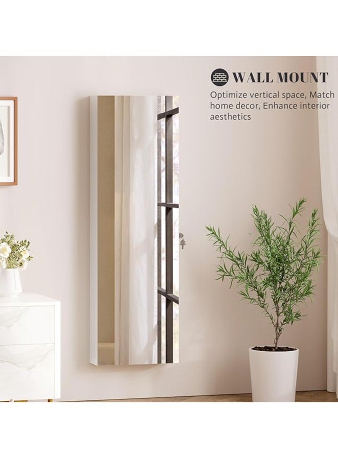 Jewelry Mirror Cabinet, Wall/Door Mounted LED Touch Makeup Armoire Organizer with Full Length Mirror, Large Storage Hanging Cabinet, Built-in Lighted Mirror for Living Room Bedroom (White)  - Image 3