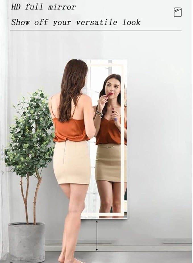 Jewelry Mirror Cabinet, Wall/Door Mounted LED Touch Makeup Armoire Organizer with Full Length Mirror, Large Storage Hanging Cabinet, Built-in Lighted Mirror for Living Room Bedroom (White)  - Image 4