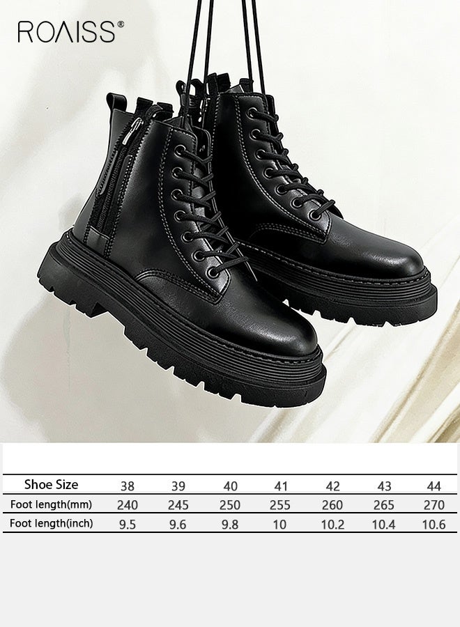 رويس أحذية مارتن للرجال أحذية دراجات نارية على الطراز البريطاني مع قطع عالية من أحذية العمل تصميم بسحاب جانبي وزخرفة من الدانتيل الأمامي - Image 3