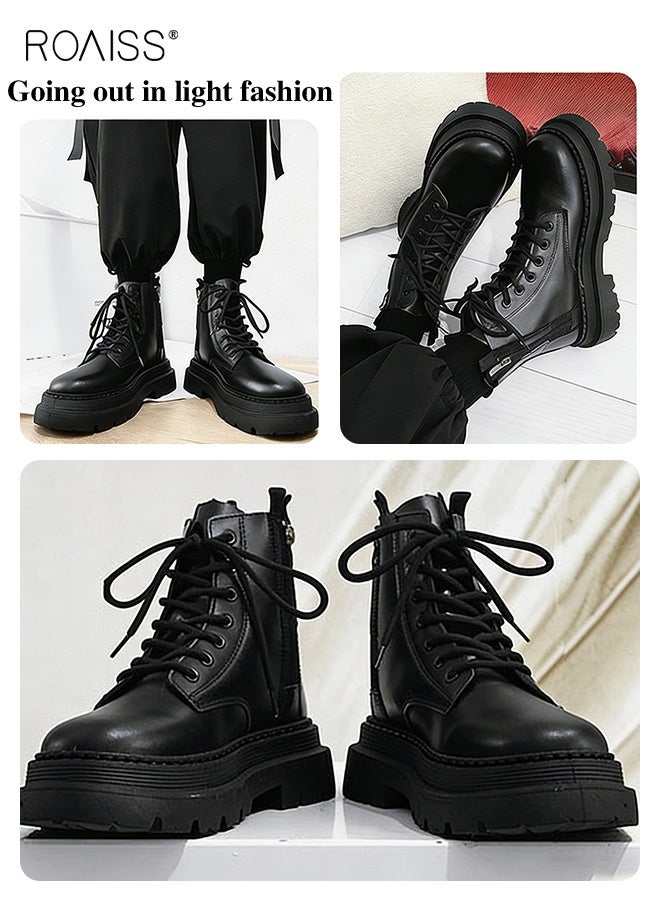 رويس أحذية مارتن للرجال أحذية دراجات نارية على الطراز البريطاني مع قطع عالية من أحذية العمل تصميم بسحاب جانبي وزخرفة من الدانتيل الأمامي - Image 5