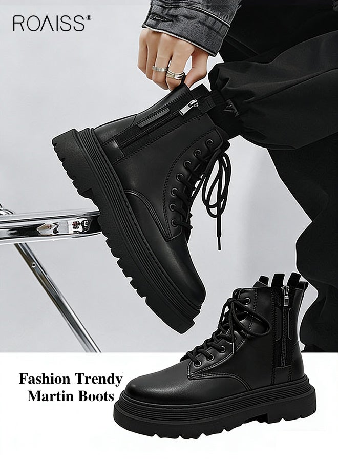 رويس أحذية مارتن للرجال أحذية دراجات نارية على الطراز البريطاني مع قطع عالية من أحذية العمل تصميم بسحاب جانبي وزخرفة من الدانتيل الأمامي - Image 1