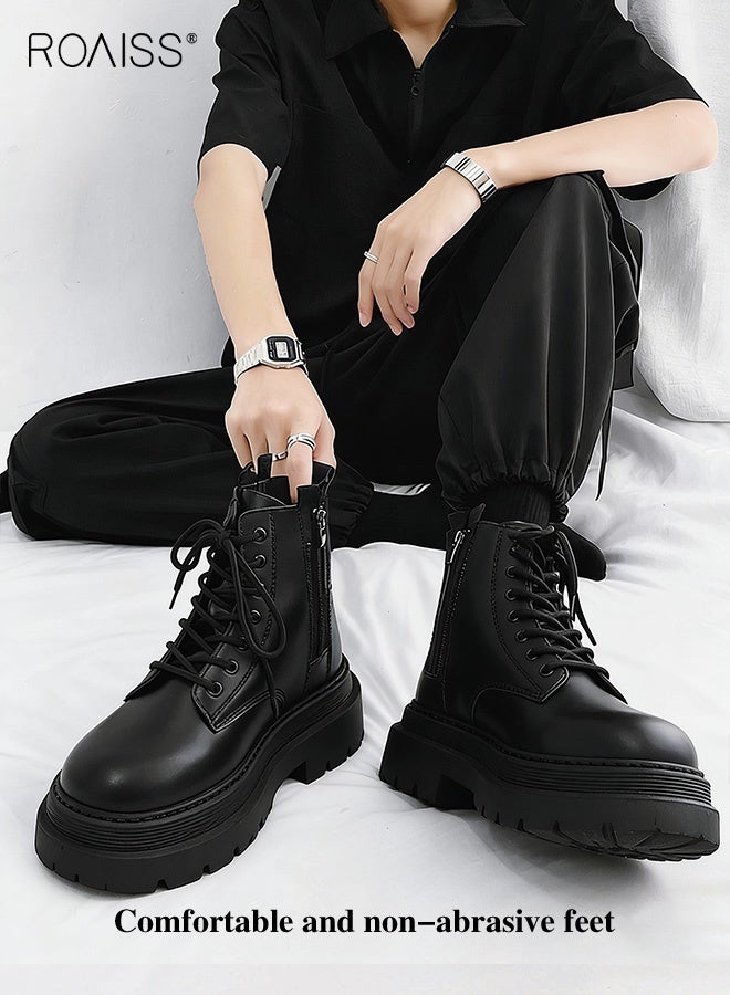 رويس أحذية مارتن للرجال أحذية دراجات نارية على الطراز البريطاني مع قطع عالية من أحذية العمل تصميم بسحاب جانبي وزخرفة من الدانتيل الأمامي - Image 4