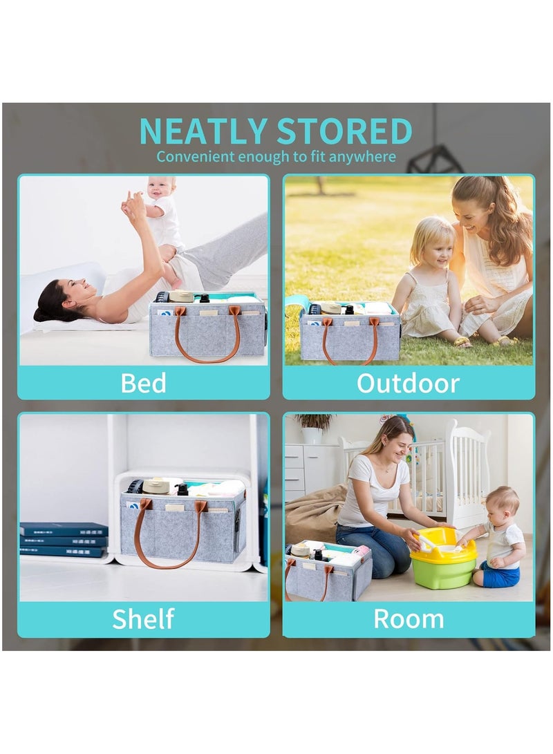 Breeze Baby Diaper Caddy Organizer – Portable Storage Basket for Newborn Essentials | Multi-Pocket Felt Nursery Tote |  Storage Basket With Zipper Lid And Leather Handle  - Image 3