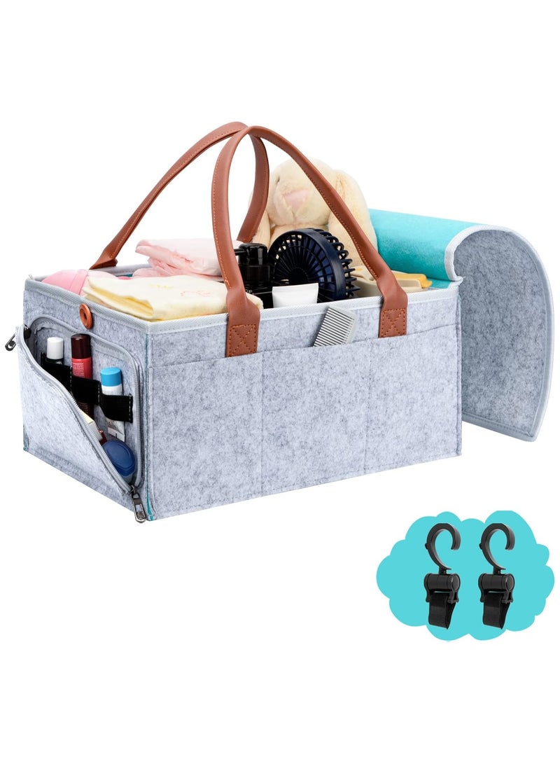 Breeze Baby Diaper Caddy Organizer – Portable Storage Basket for Newborn Essentials | Multi-Pocket Felt Nursery Tote |  Storage Basket With Zipper Lid And Leather Handle  - Image 1