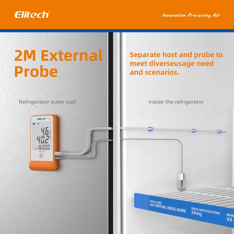 Elitech Digital Temperature Humidity Data Logger Medical Refrigerator Thermometer Vaccine Fridge Temperature Monitor Max Min Value GSP-6G - Image 3