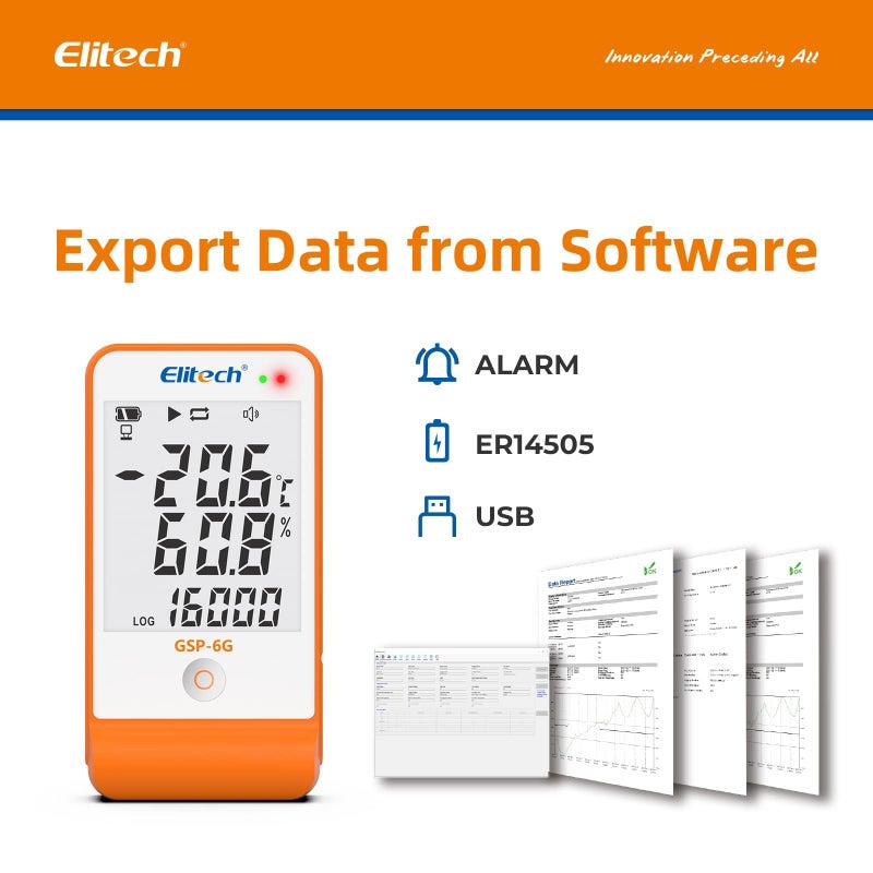 Elitech Digital Temperature Humidity Data Logger Medical Refrigerator Thermometer Vaccine Fridge Temperature Monitor Max Min Value GSP-6G - Image 5