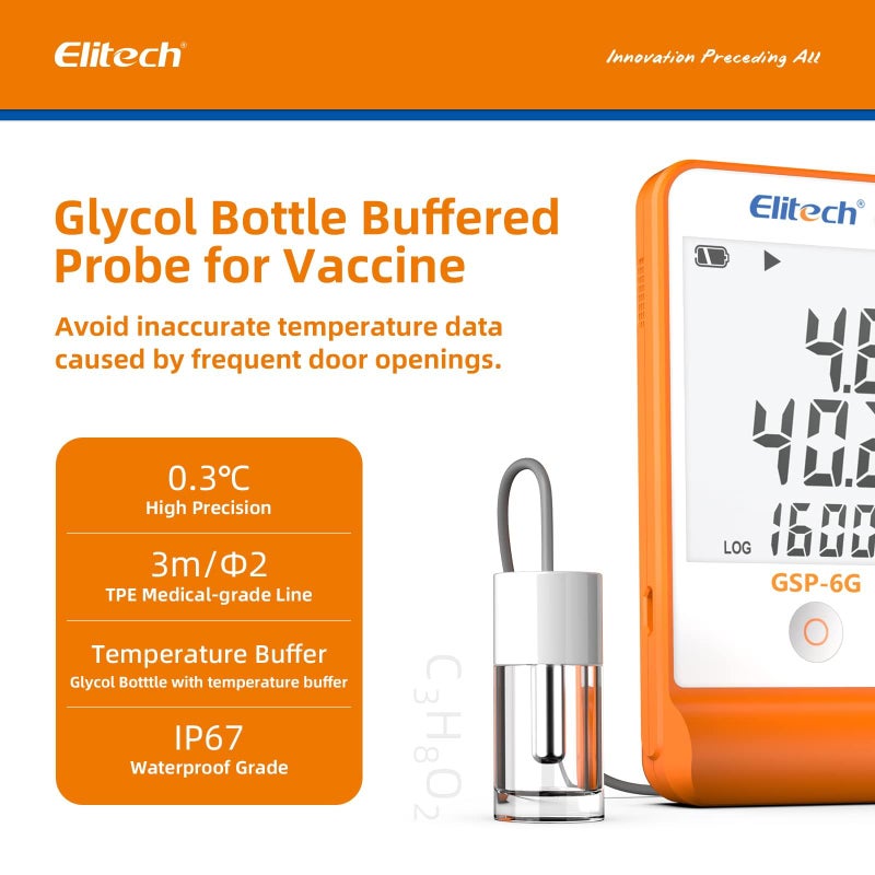 Elitech Digital Temperature Humidity Data Logger Medical Refrigerator Thermometer Vaccine Fridge Temperature Monitor Max Min Value GSP-6G - Image 2