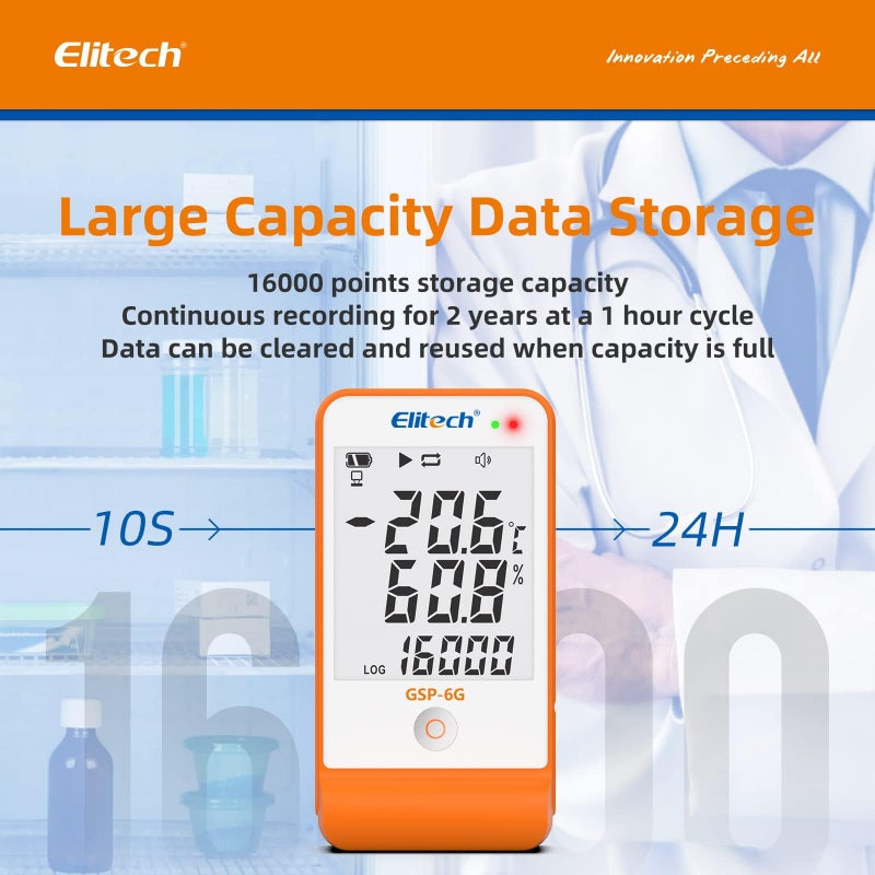 Elitech Digital Temperature Humidity Data Logger Medical Refrigerator Thermometer Vaccine Fridge Temperature Monitor Max Min Value GSP-6G - Image 4