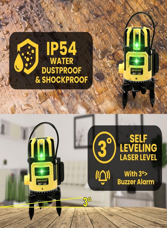 TOMAHAWK® Professional TLL-A-05, 5 Line 3D Horizontal and Vertical Green Laser Cross Self Leveling Laser Level - IP54 Dustproof/Waterproof, Rechargeable - Image 3