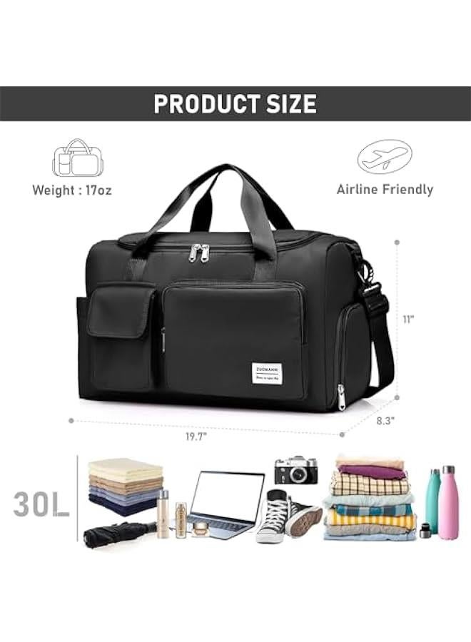 HOOKOR Waterproof Travel Duffle Bag Carry On Weekender Bag with Shoe Compartment & Wet Pocket, Gym Tote Bag for Travel, Workout, Sport (Black) - Image 2