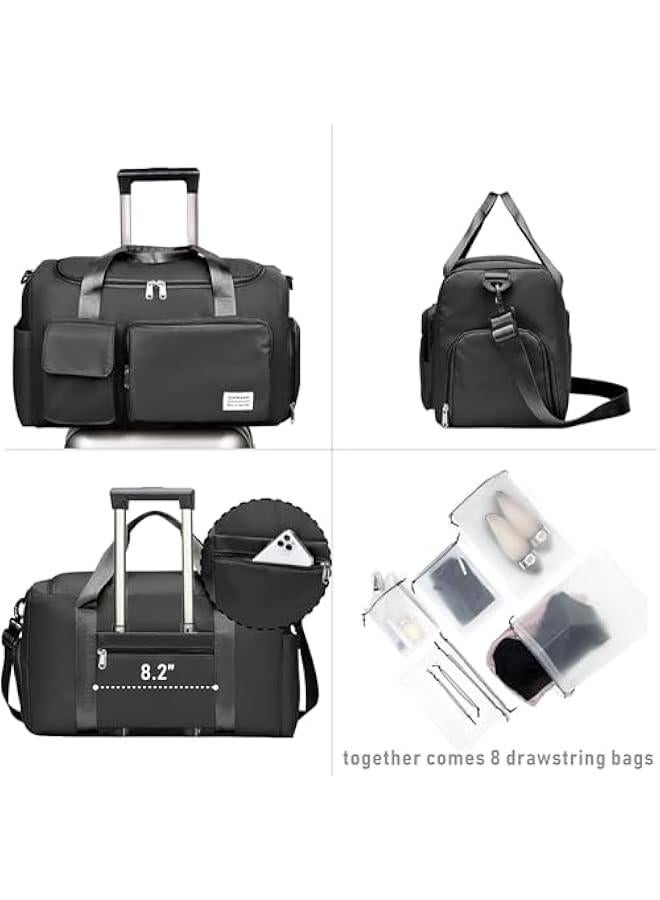 HOOKOR Waterproof Travel Duffle Bag Carry On Weekender Bag with Shoe Compartment & Wet Pocket, Gym Tote Bag for Travel, Workout, Sport (Black) - Image 3