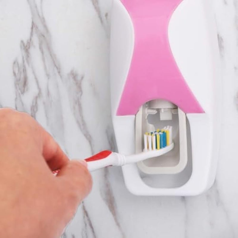 KITCHENWARE ZONE Plastic Automatic Hands-Free Wall Mounted Toothpaste Dispenser Squeezer with Detachable 5 Hole Toothbrush Holder (Multi) - Image 3