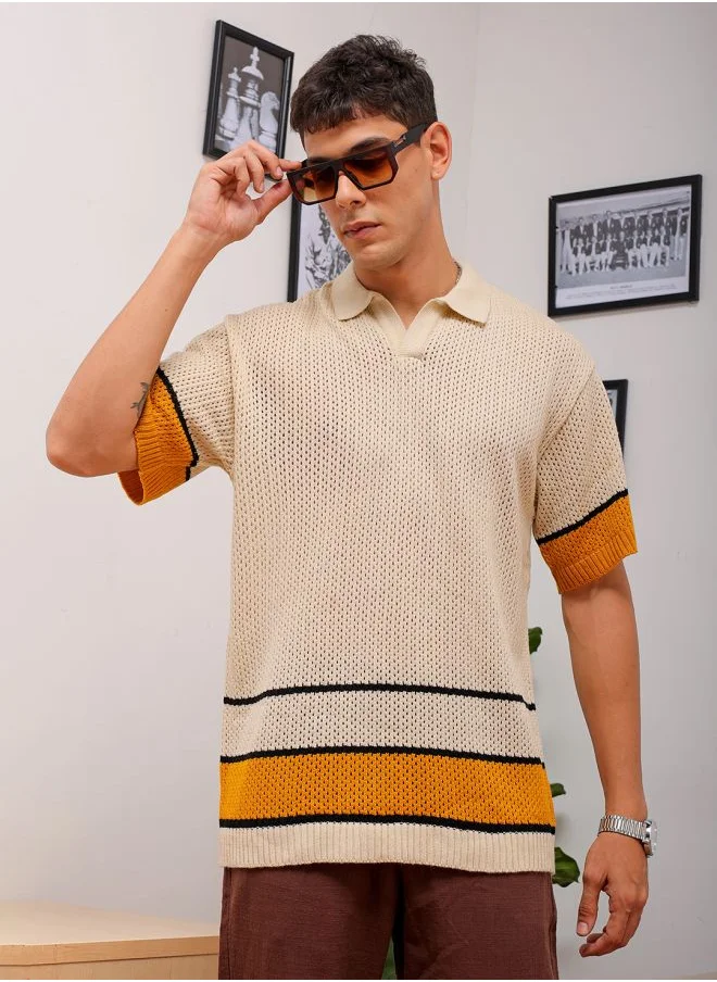 The Indian Garage Co Men Relaxed Fit Striped Half Sleeves Johnny collar Casual Shirt