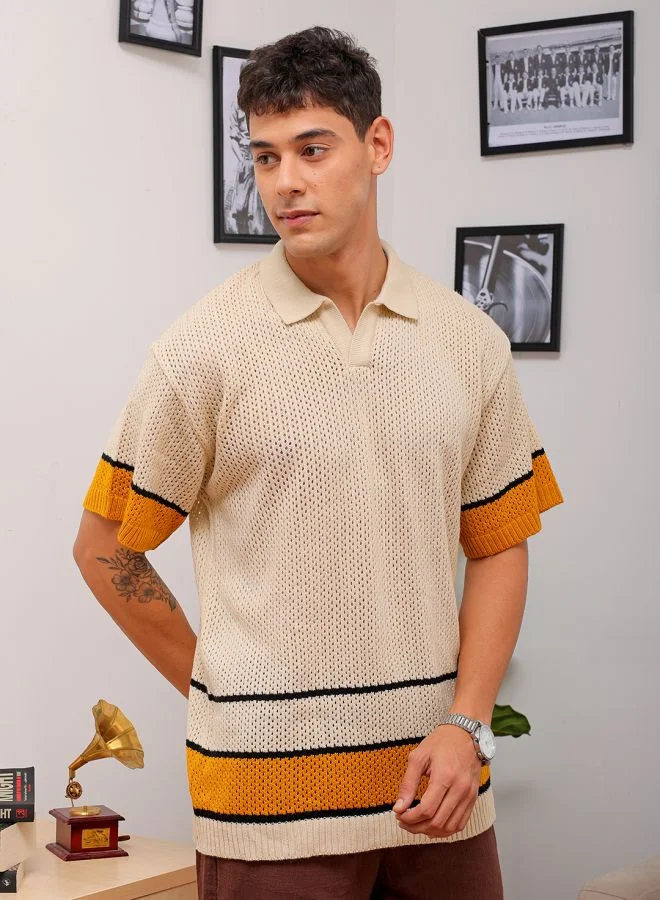 The Indian Garage Co Men Relaxed Fit Striped Half Sleeves Johnny collar Casual Shirt