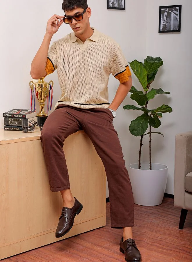 The Indian Garage Co Men Relaxed Fit Striped Half Sleeves Johnny collar Casual Shirt