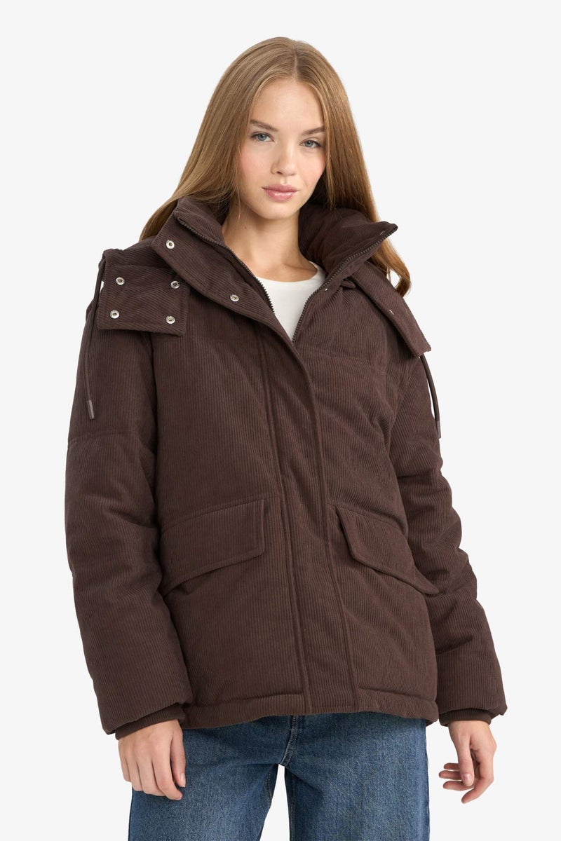 DeFacto Regular Fit Velvet Hooded Puffer Jacket - Image 4