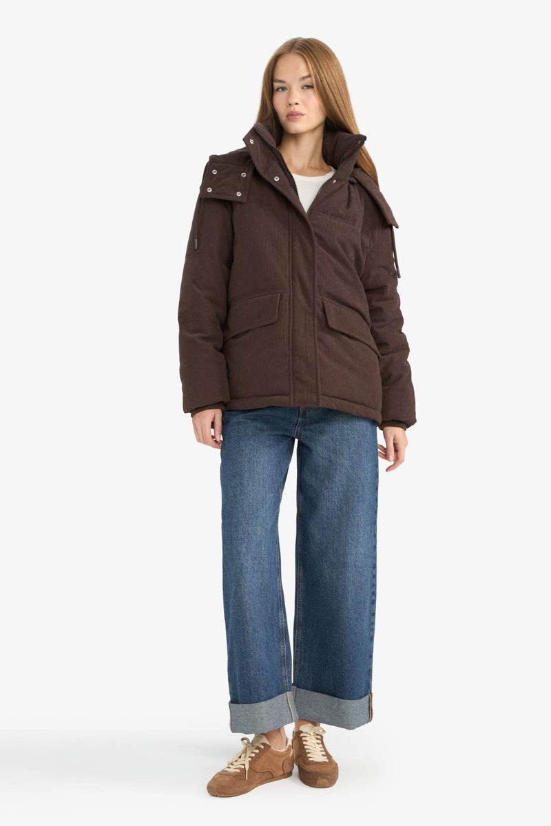 DeFacto Regular Fit Velvet Hooded Puffer Jacket - Image 2