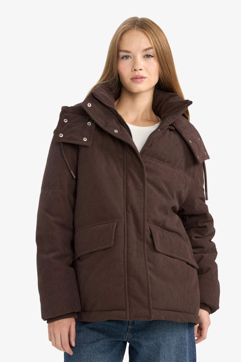 DeFacto Regular Fit Velvet Hooded Puffer Jacket - Image 3