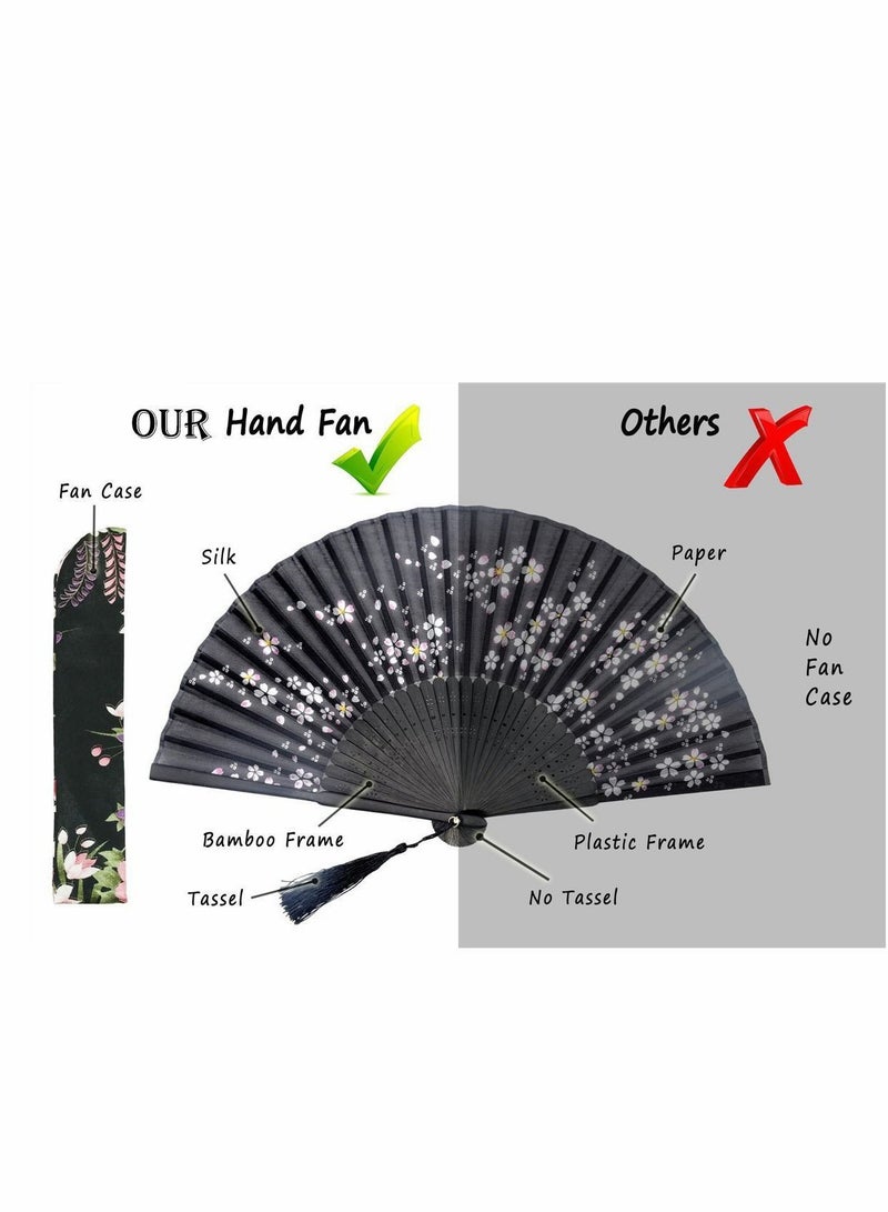 Y&D Folding Hand Fan, Chinese Japanese Vintage Retro Style Bamboo Wood Silk Fans for Women, Black  - Image 5