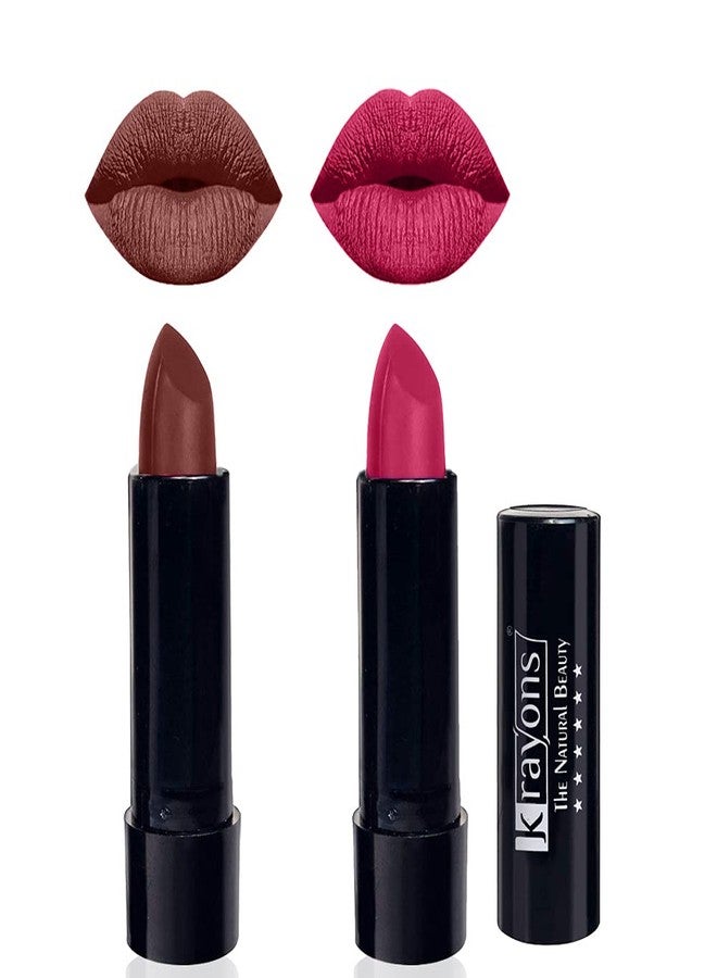 Krayons Cute Pop Moisturizing Matte Lipstick, Waterproof, Highly pigmented, Brick Tone, Angel Pink (Pack of 2) - Image 1