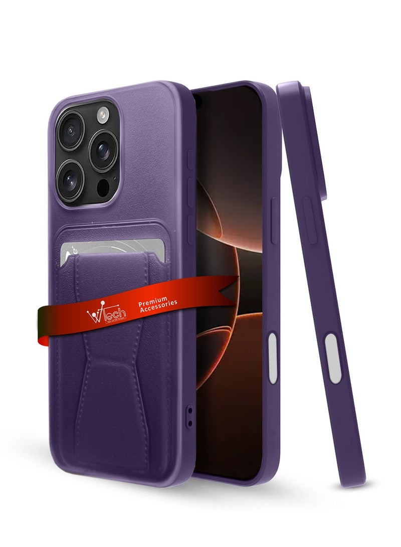 دبليو تيك ابل ايفون 16 برو ماكس 2024 حامل بطاقة TPU سيليكون مع غطاء غطاء مقبض اليد - بنفسجي الباذنجان - Image 1