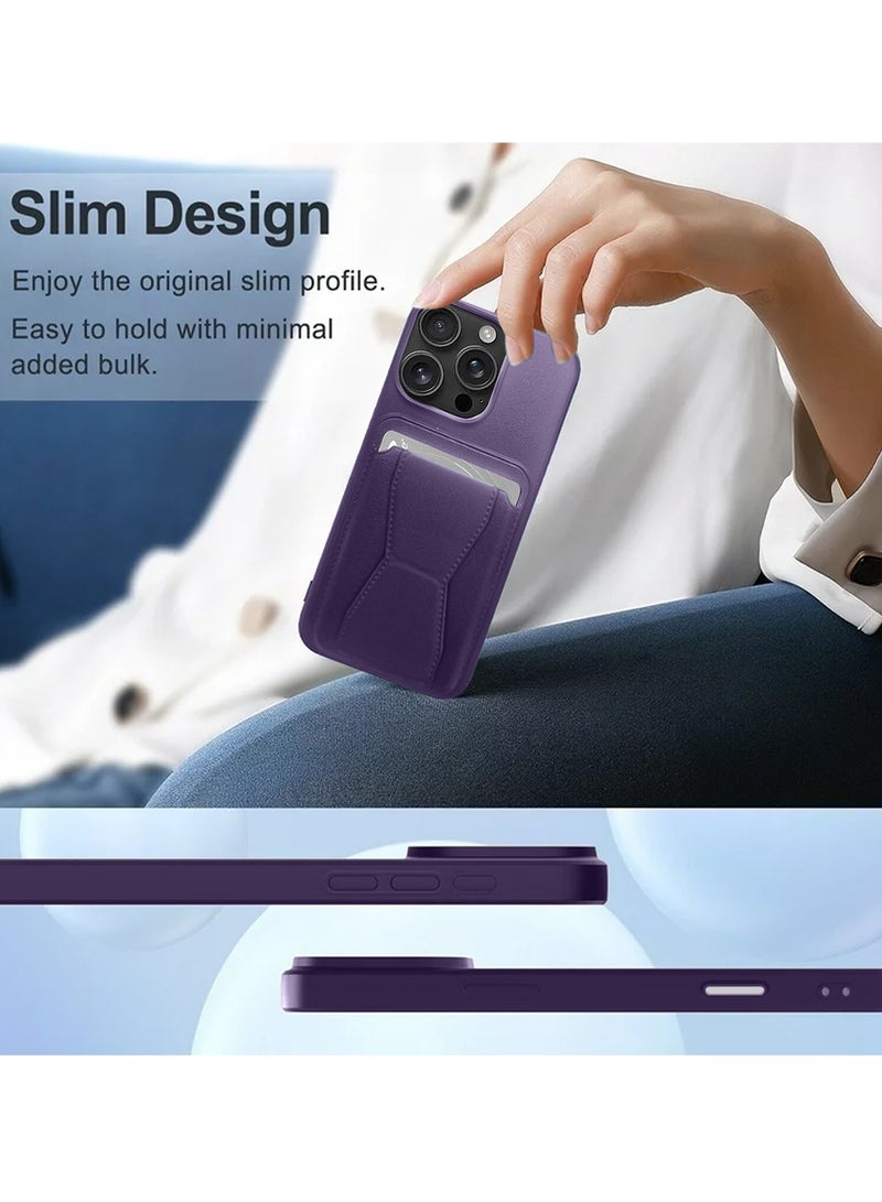 دبليو تيك ابل ايفون 16 برو ماكس 2024 حامل بطاقة TPU سيليكون مع غطاء غطاء مقبض اليد - بنفسجي الباذنجان - Image 4
