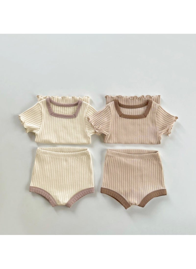 Baby Soft Breathable Cotton Short Sleeve T-shirt + Briefs Pink Apricot Two-piece Set - Image 4