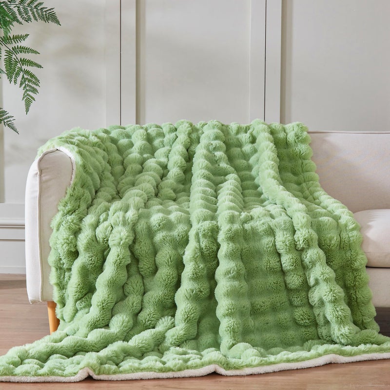 Serenhom 60x80 Inches Ultra-Soft Fuzzy Faux Fur Plush Twin Size Blanket - Thick  Warm Sherpa for Couch  Sofa  Bedroom  Camping - Decorative Blanket for Cozy Warmth  Bubble Light Green - Image 5