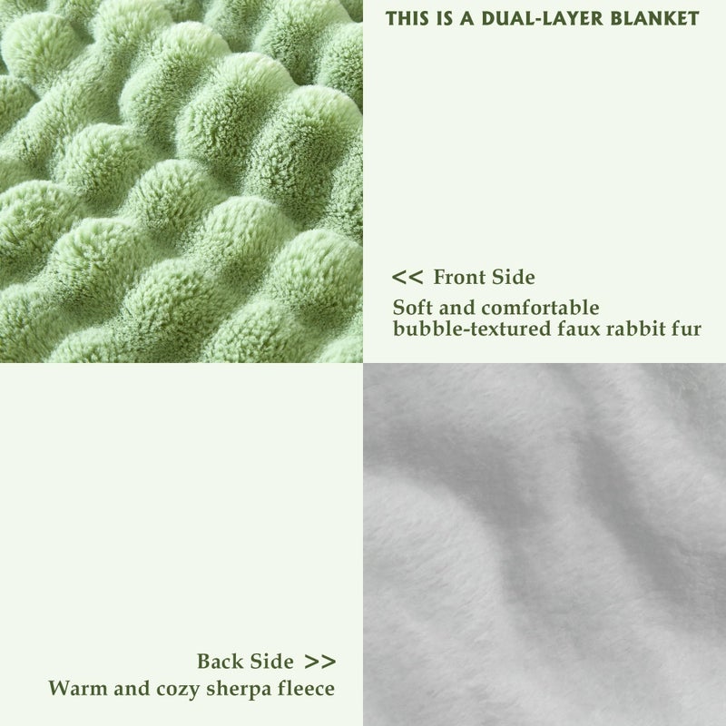 Serenhom 60x80 Inches Ultra-Soft Fuzzy Faux Fur Plush Twin Size Blanket - Thick  Warm Sherpa for Couch  Sofa  Bedroom  Camping - Decorative Blanket for Cozy Warmth  Bubble Light Green - Image 3