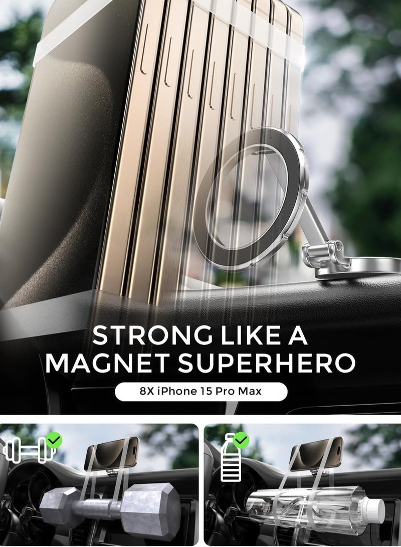ELTRAZONE MagSafe Car Mount Phone Holder – 360° Rotation, Strong Magnet, Hands-Free Stand for iPhone 15, 14, 13, 12 Pro Max, Plus, Mini & MagSafe Cases (Silver)  - Image 5