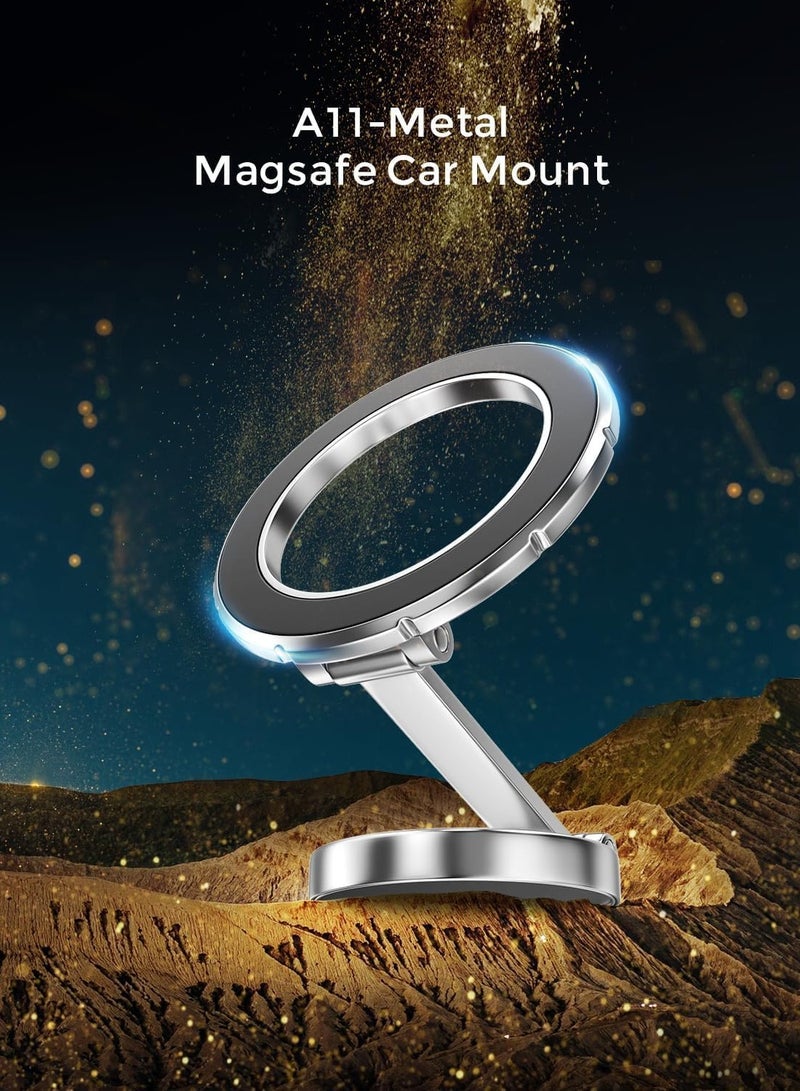 ELTRAZONE MagSafe Car Mount Phone Holder – 360° Rotation, Strong Magnet, Hands-Free Stand for iPhone 15, 14, 13, 12 Pro Max, Plus, Mini & MagSafe Cases (Silver)  - Image 3